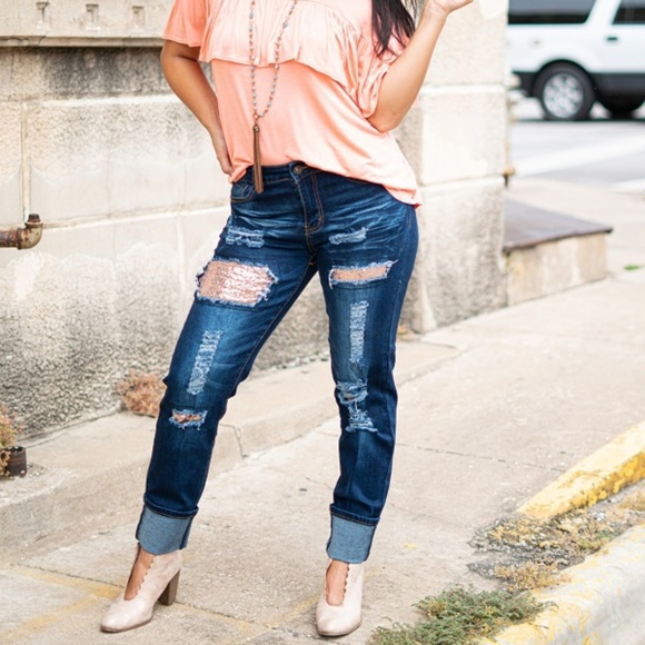 sequin boyfriend jeans